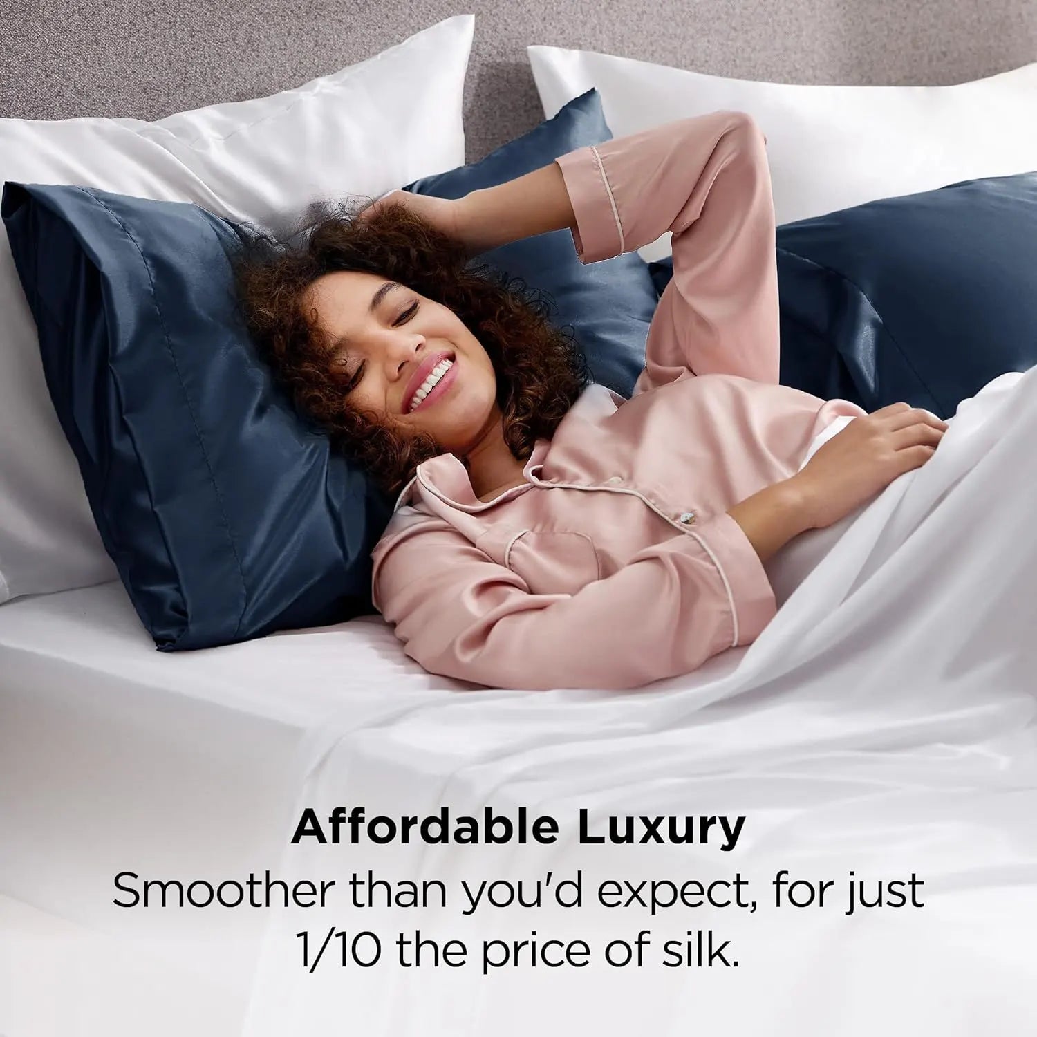 Silk Pillowcase for Hair and Skin Mulberry Silk Pillowcase Soft Breathable Smooth Both Sided Natural Silk Pillowcase with Envelope pocket Beauty Sleep Silk Pillow Case for Gift (2 Pack, Standard, Navy) - Image 2
