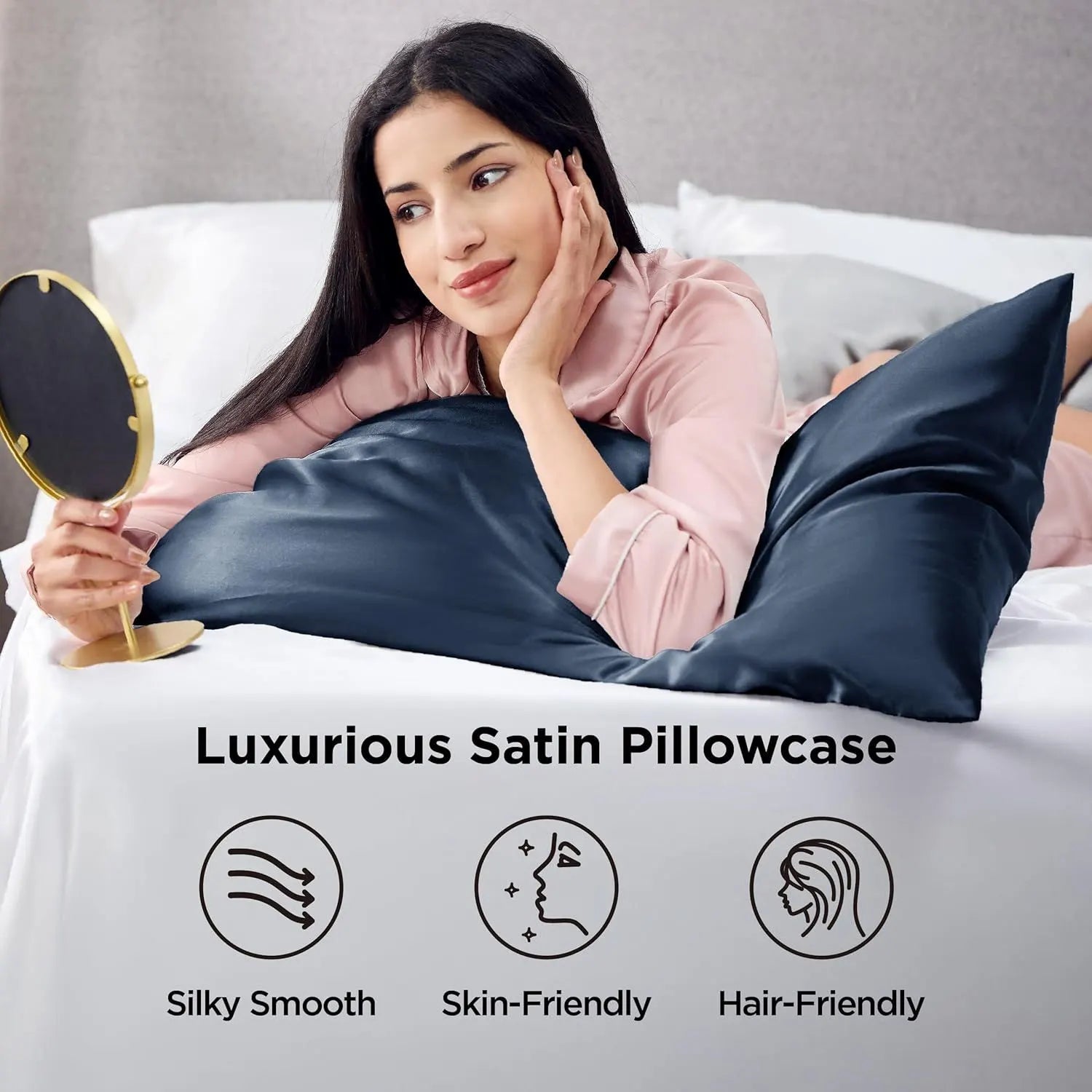 Silk Pillowcase for Hair and Skin Mulberry Silk Pillowcase Soft Breathable Smooth Both Sided Natural Silk Pillowcase with Envelope pocket Beauty Sleep Silk Pillow Case for Gift (2 Pack, Standard, Navy) - Image 3