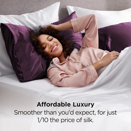 Silk Pillowcase for Hair and Skin Mulberry Silk Pillowcase Soft Breathable Smooth Both Sided Natural Silk Pillowcase with Envelope pocket Beauty Sleep Silk Pillow Case for Gift (2 Pack, Standard, Purple) - Image 2