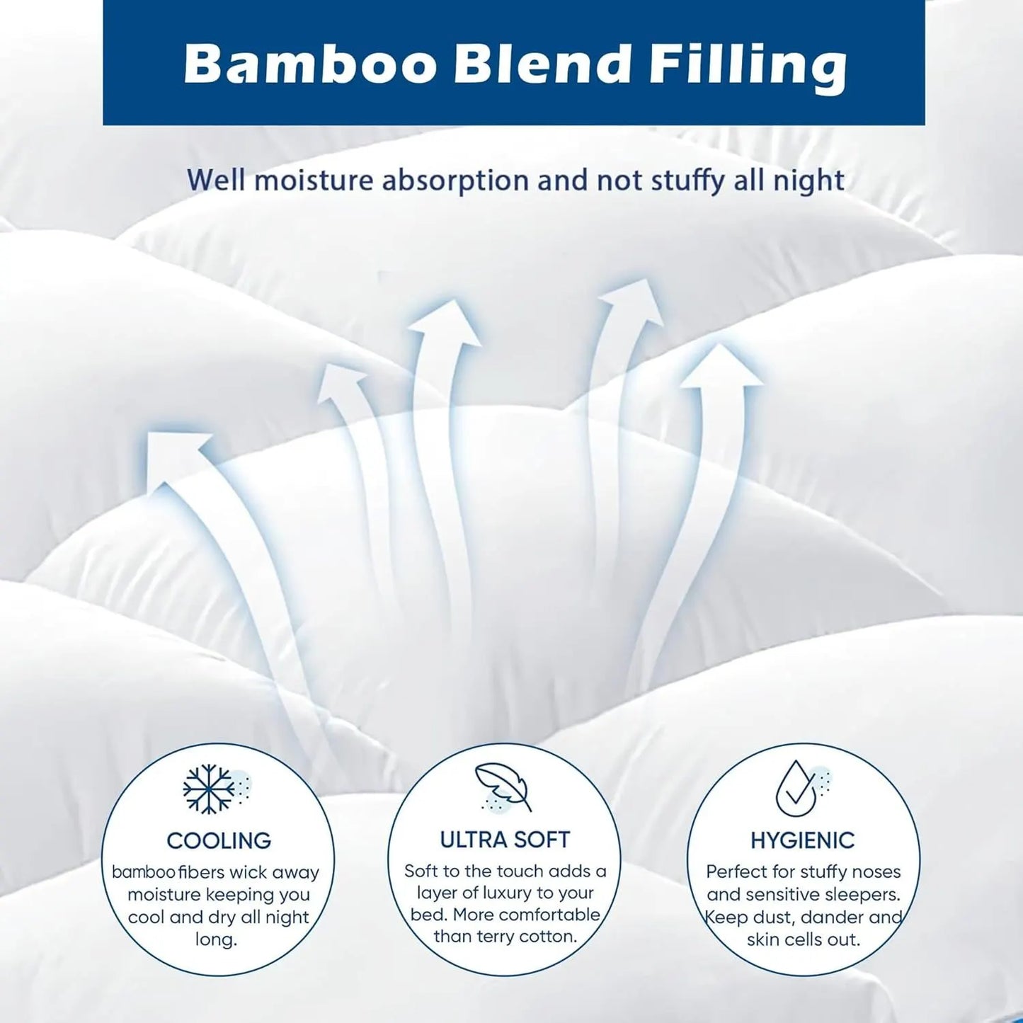 1000GSM Mattress Topper Viscose Derived from Bamboo, Thick Pillowtop Fitted Mattress Cover with 45cm Deep Skirt - Machine Washable Hypoallergenic(Double,white) - Image 4