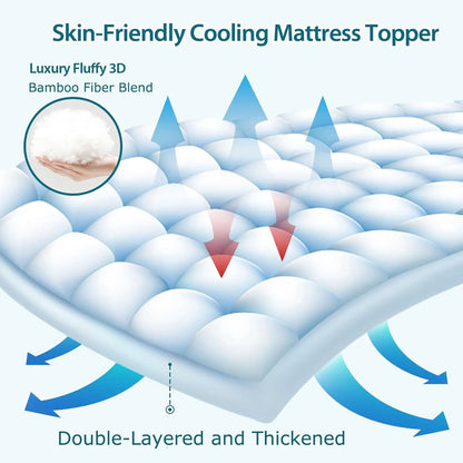 1000GSM Mattress Topper Viscose Derived from Bamboo, Thick Pillowtop Fitted Mattress Cover with 45cm Deep Skirt - Machine Washable Hypoallergenic(Double,white) - Image 5