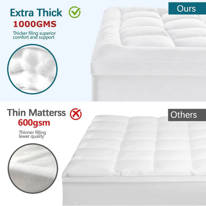 1000GSM Mattress Topper Viscose Derived from Bamboo, Thick Pillowtop Fitted Mattress Cover with 45cm Deep Skirt - Machine Washable Hypoallergenic(Double,white) - Image 6