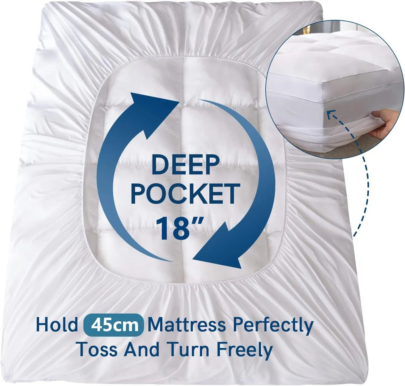 1000GSM Mattress Topper Viscose Derived from Bamboo, Thick Pillowtop Fitted Mattress Cover with 45cm Deep Skirt - Machine Washable Hypoallergenic(Double,white) - Image 9