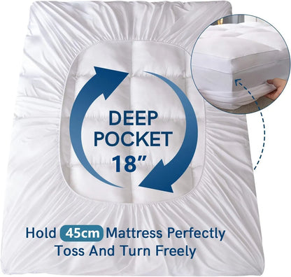 1000GSM Mattress Topper Viscose Derived from Bamboo, Thick Pillowtop Fitted Mattress Cover with 45cm Deep Skirt - Machine Washable Hypoallergenic(Double,white) - Image 9