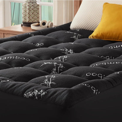 800GSM Mattress Topper Viscose Derived from Bamboo, Thick Pillowtop Fitted Mattress Cover with 45cm Deep Skirt - Machine Washable Hypoallergenic（King Single,Black） - Image 8