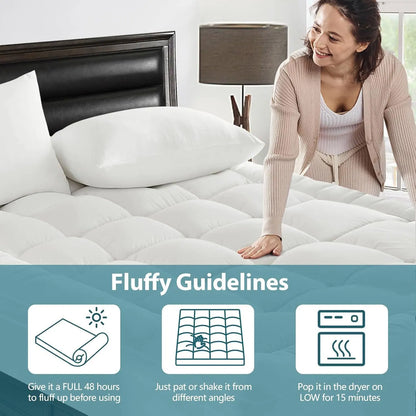 1000GSM Mattress Topper Viscose Derived from Bamboo, Thick Pillowtop Fitted Mattress Cover with 45cm Deep Skirt - Machine Washable Hypoallergenic（Single,white） - Image 2