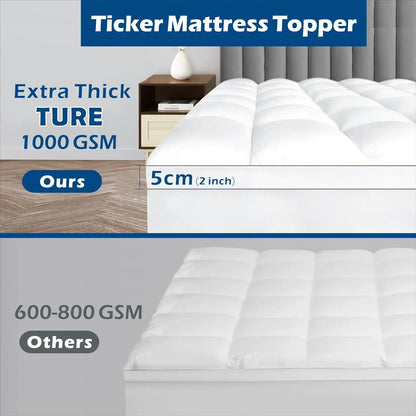 1000GSM Mattress Topper Viscose Derived from Bamboo, Thick Pillowtop Fitted Mattress Cover with 45cm Deep Skirt - Machine Washable Hypoallergenic（Single,white） - Image 3
