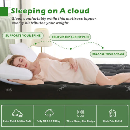 800GSM Mattress Topper Viscose Derived from Bamboo, Thick Pillowtop Fitted Mattress Cover with 45cm Deep Skirt - Machine Washable Hypoallergenic（Single,Black） - Image 5
