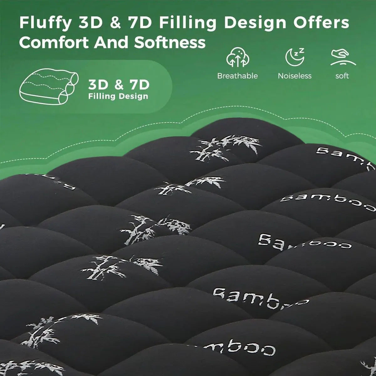 800GSM Mattress Topper Viscose Derived from Bamboo, Thick Pillowtop Fitted Mattress Cover with 45cm Deep Skirt - Machine Washable Hypoallergenic（Single,Black） - Image 7