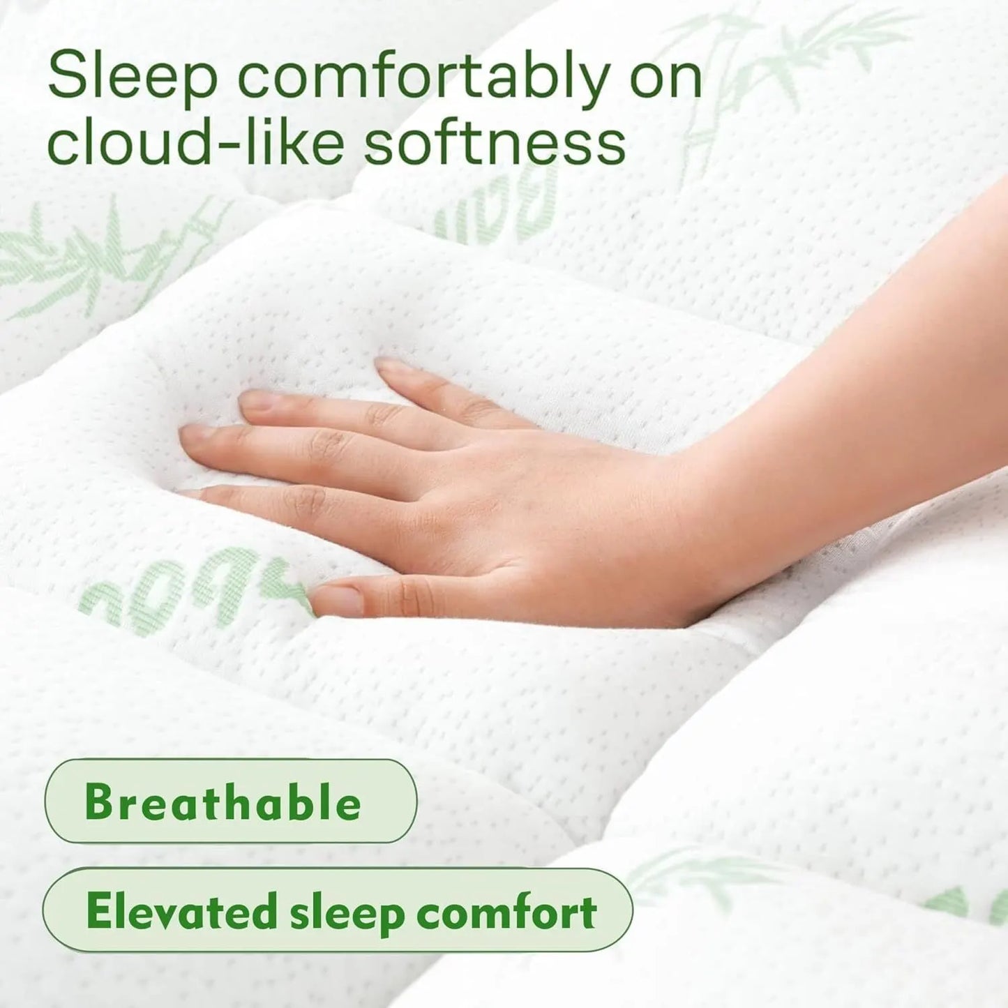 800GSM Mattress Topper Viscose Derived from Bamboo, Thick Pillowtop Fitted Mattress Cover with 45cm Deep Skirt - Machine Washable Hypoallergenic（Single,Green） - Image 8