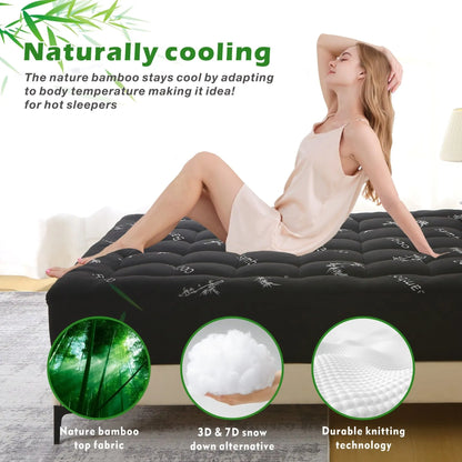 800GSM Mattress Topper Viscose Derived from Bamboo, Thick Pillowtop Fitted Mattress Cover with 45cm Deep Skirt - Machine Washable Hypoallergenic(Super King,Black) - Image 3