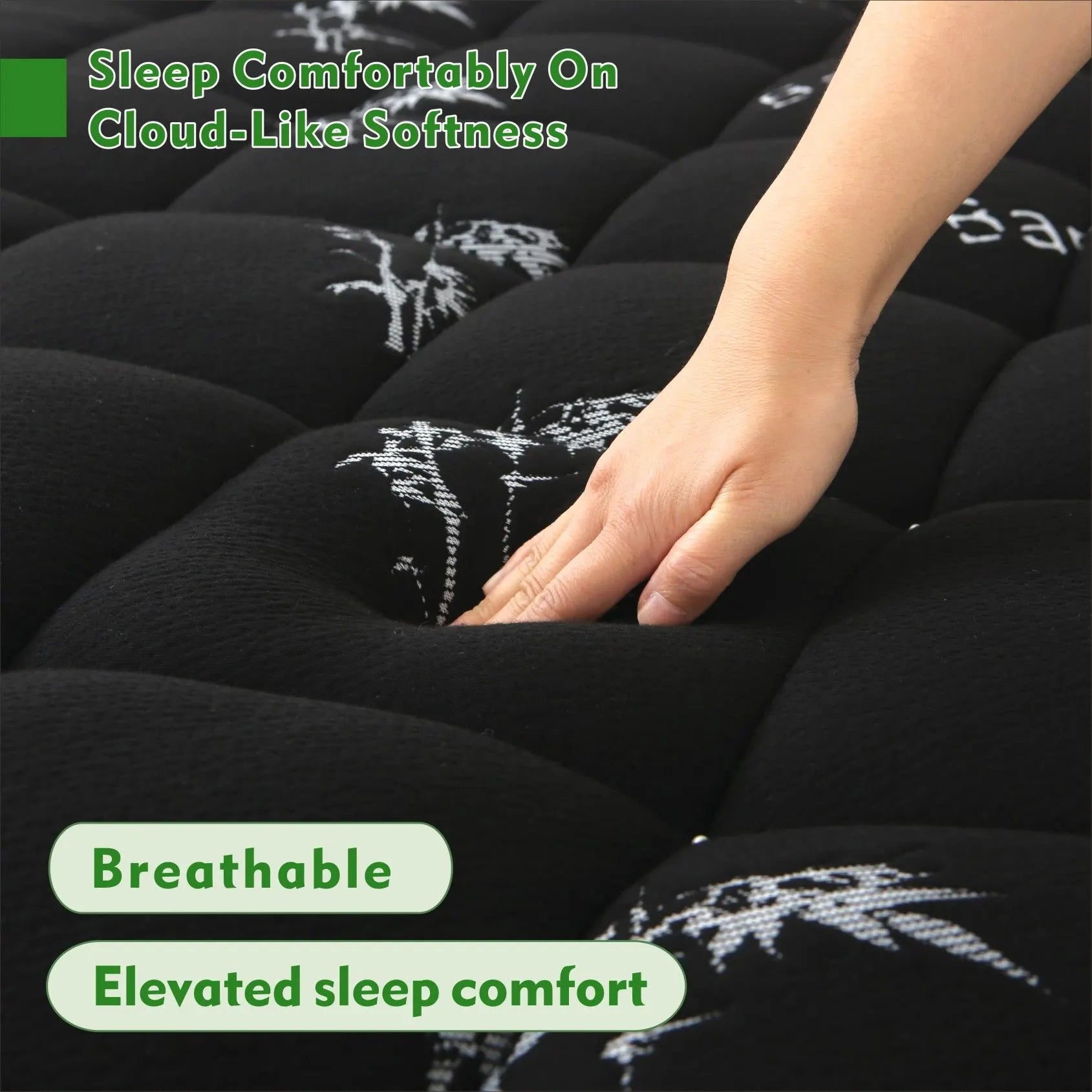 800GSM Mattress Topper Viscose Derived from Bamboo, Thick Pillowtop Fitted Mattress Cover with 45cm Deep Skirt - Machine Washable Hypoallergenic(Super King,Black) - Image 4
