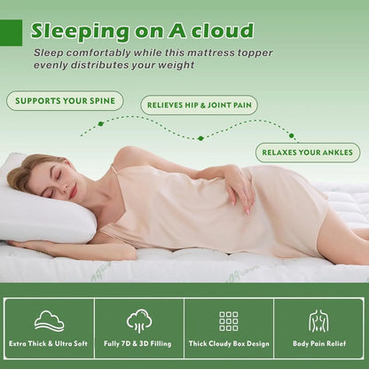 800GSM Mattress Topper Viscose Derived from Bamboo, Thick Pillowtop Fitted Mattress Cover with 45cm Deep Skirt - Machine Washable Hypoallergenic(Super King,Green) - Image 3