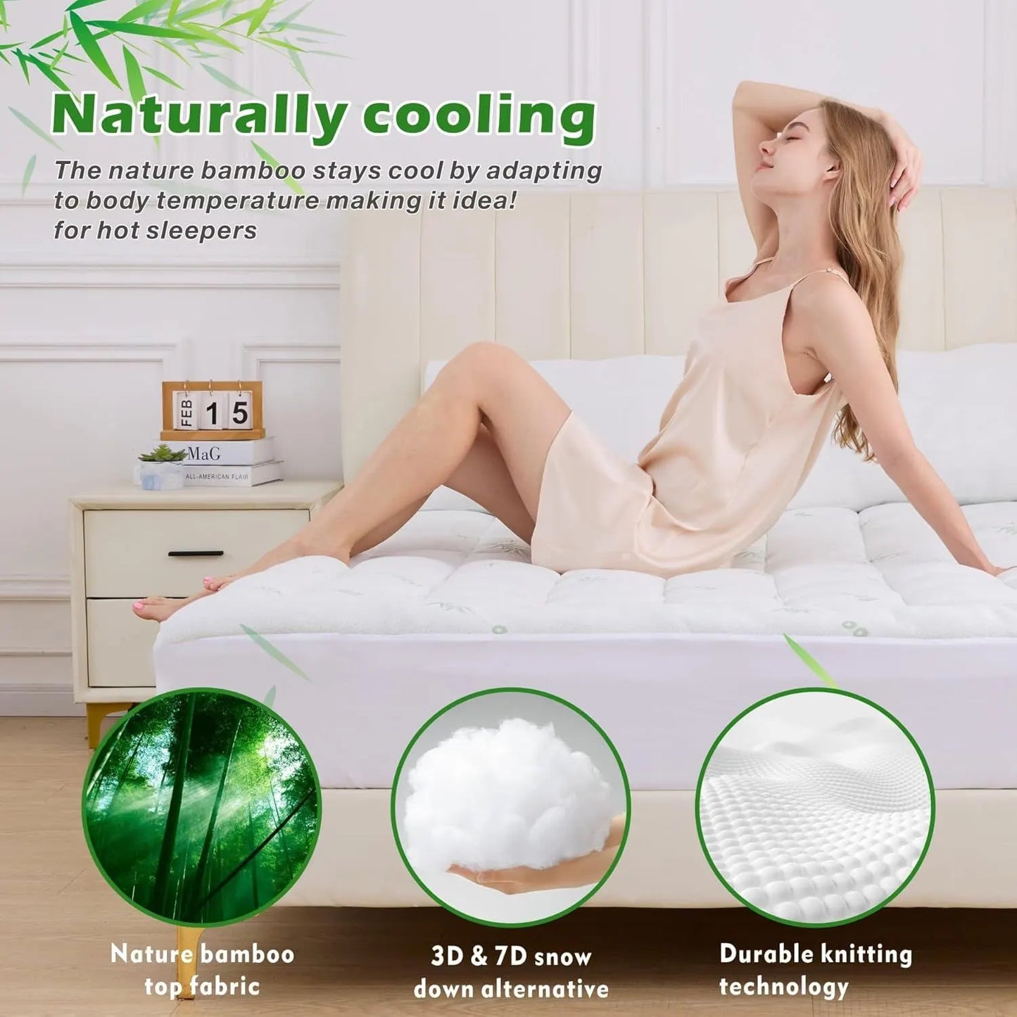 800GSM Mattress Topper Viscose Derived from Bamboo, Thick Pillowtop Fitted Mattress Cover with 45cm Deep Skirt - Machine Washable Hypoallergenic(Super King,Green) - Image 4