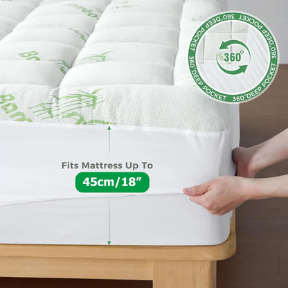 800GSM Mattress Topper Viscose Derived from Bamboo, Thick Pillowtop Fitted Mattress Cover with 45cm Deep Skirt - Machine Washable Hypoallergenic(Super King,Green) - Image 7