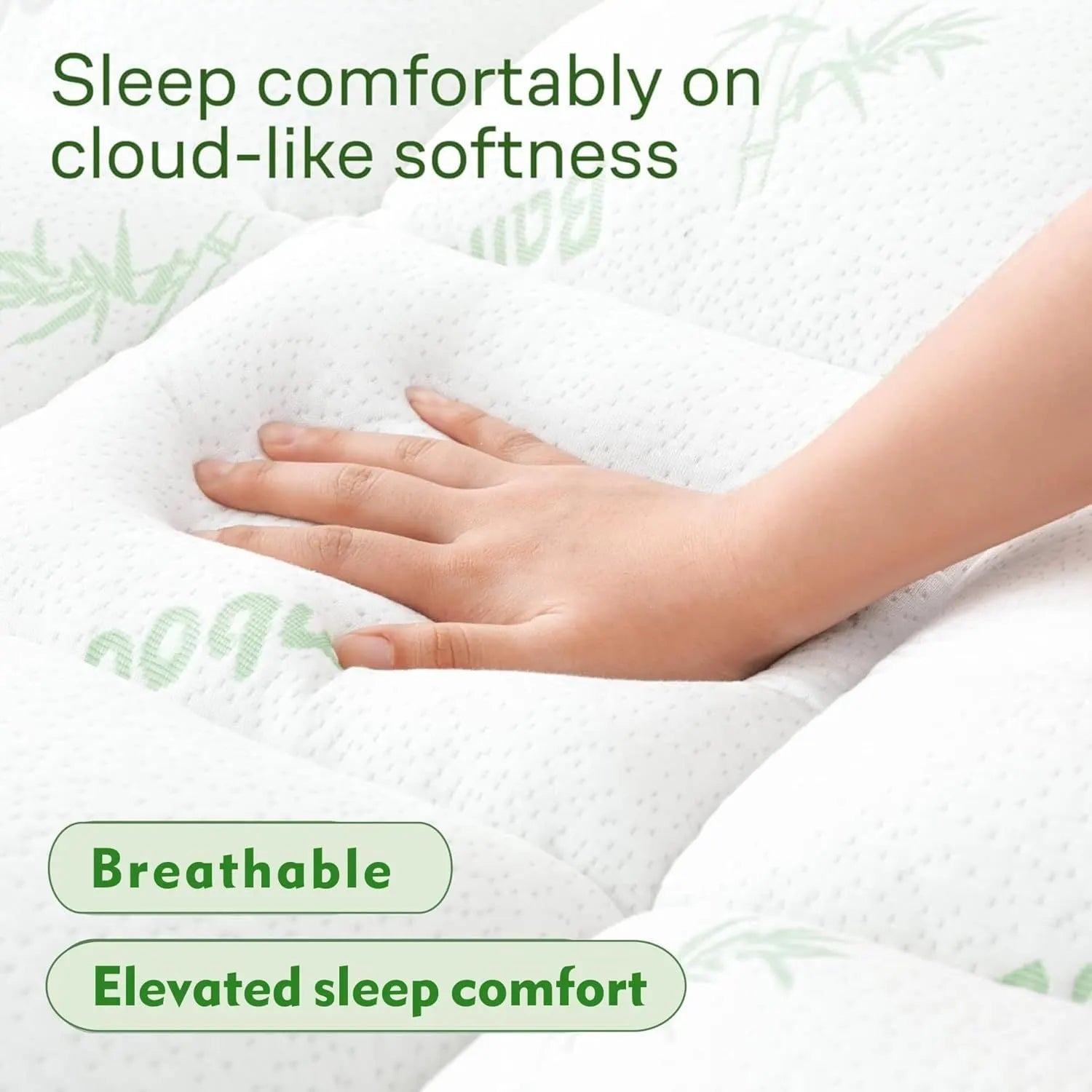 800GSM Mattress Topper Viscose Derived from Bamboo, Thick Pillowtop Fitted Mattress Cover with 45cm Deep Skirt - Machine Washable Hypoallergenic(Super King,Green) - Image 8