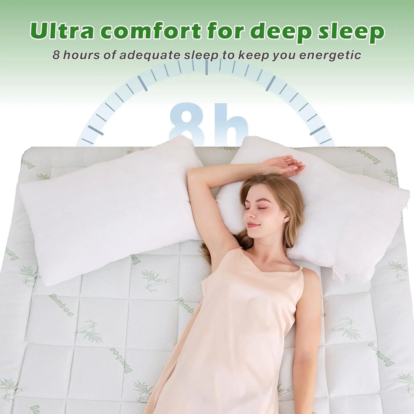 800GSM Mattress Topper Viscose Derived from Bamboo, Thick Pillowtop Fitted Mattress Cover with 45cm Deep Skirt - Machine Washable Hypoallergenic(Super King,Green) - Image 9