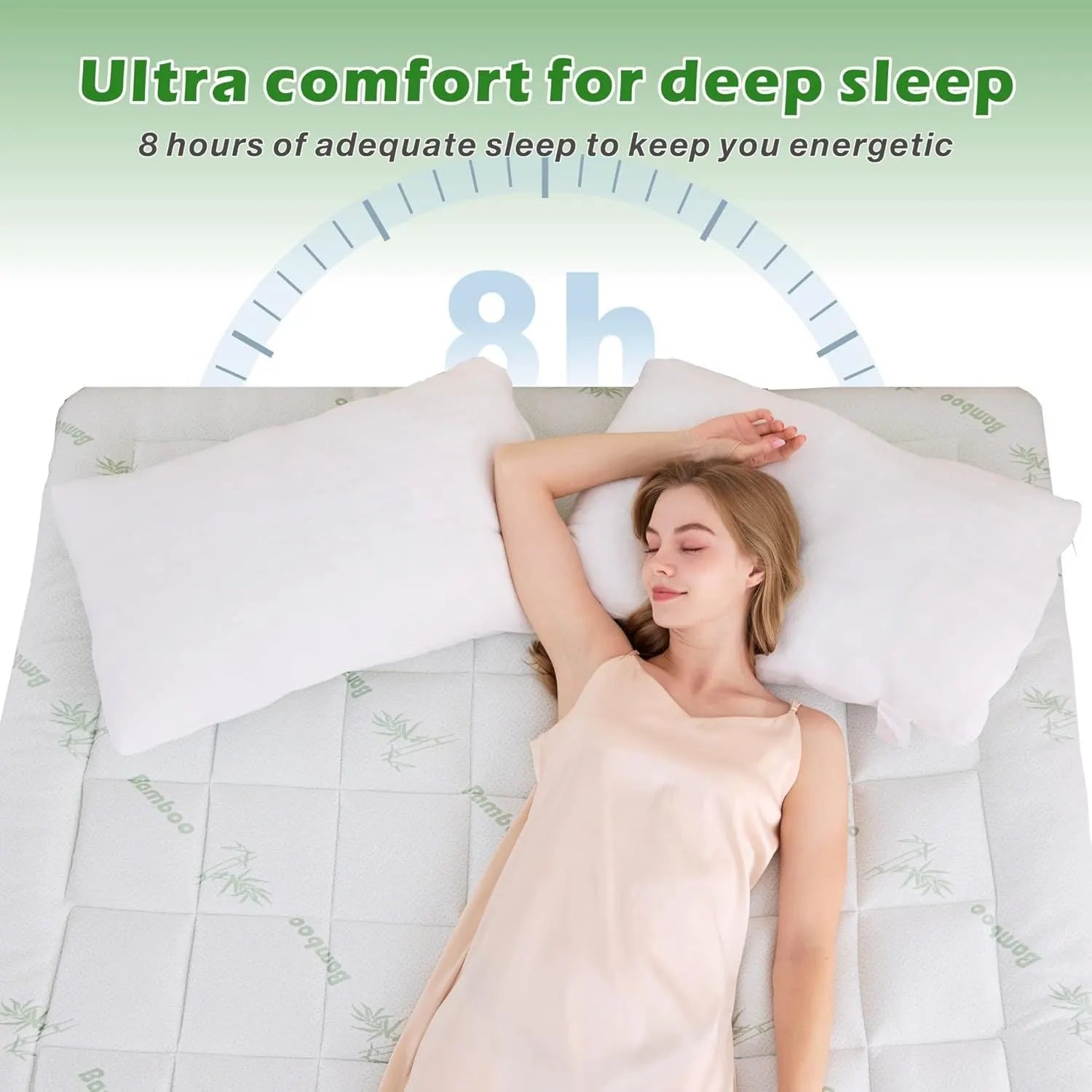 800GSM Mattress Topper Viscose Derived from Bamboo, Thick Pillowtop Fitted Mattress Cover with 45cm Deep Skirt - Machine Washable Hypoallergenic(Super King,Green) - Image 9