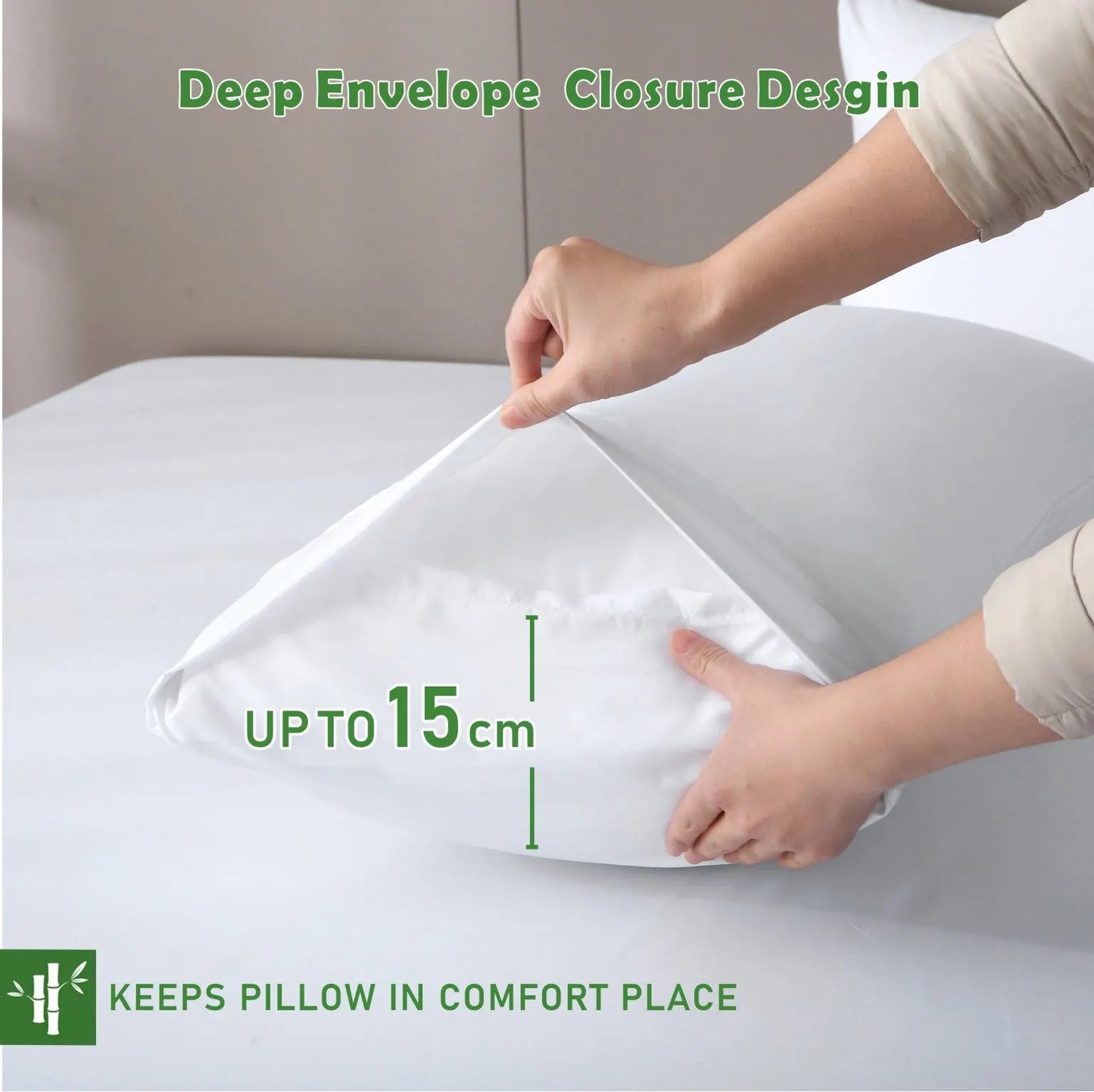 3 Piece Hotel Bamboo Cooling Fitted Sheet Set & Pillowcase -Ultra Soft 2000TC Breathable Fitted Bed Sheets Set with 37 Centimetre Deep Pocket-Cooling Sheets for Hot Sleepers(White,Double) - Image 5