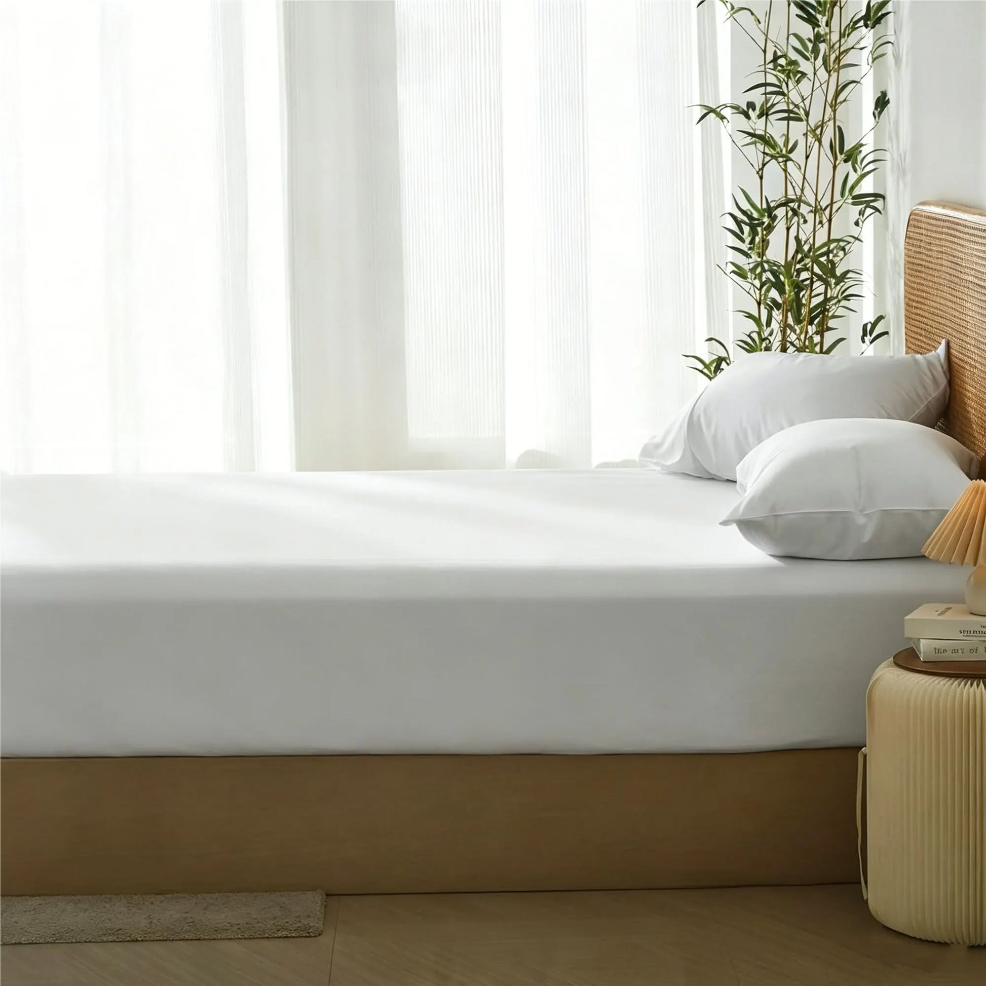 3 Piece Hotel Bamboo Cooling Fitted Sheet Set & Pillowcase -Ultra Soft 2000TC Breathable Fitted Bed Sheets Set with 37 Centimetre Deep Pocket-Cooling Sheets for Hot Sleepers(White,Double) - Image 6