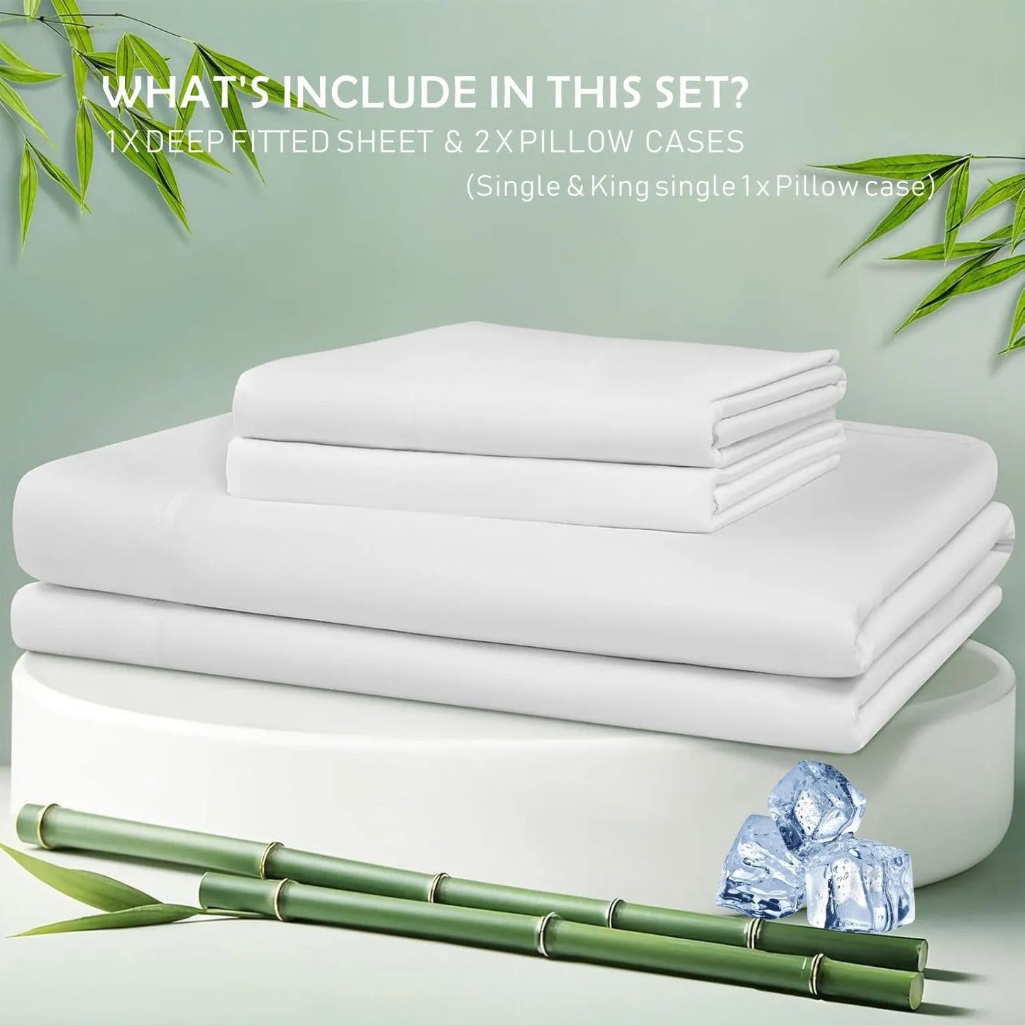 3 Piece Hotel Bamboo Cooling Fitted Sheet Set & Pillowcase -Ultra Soft 2000TC Breathable Fitted Bed Sheets Set with 37 Centimetre Deep Pocket-Cooling Sheets for Hot Sleepers(White,Double) - Image 7