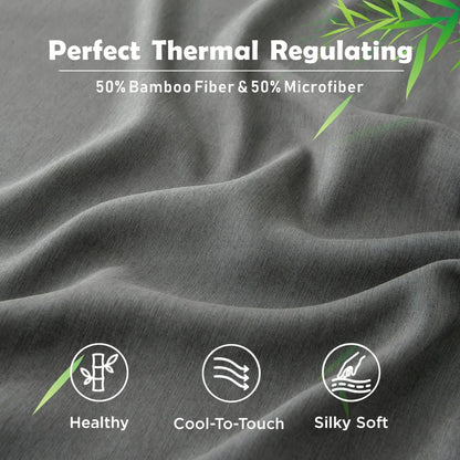 3 Piece Hotel Bamboo Cooling Fitted Sheet Set & Pillowcase -Ultra Soft 2000TC Breathable Fitted Bed Sheets Set with 37 Centimetre Deep Pocket-Cooling Sheets for Hot Sleepers(Grey,Double) - Image 6