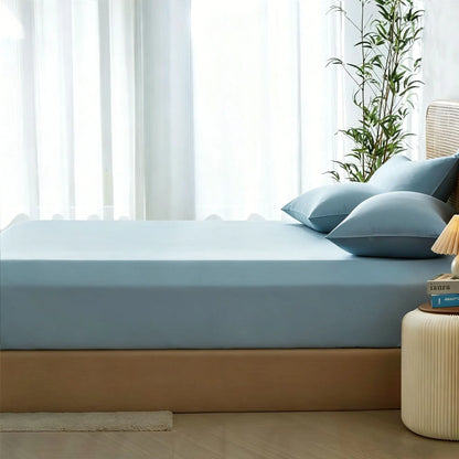 3 Piece Hotel Bamboo Cooling Fitted Sheet Set & Pillowcase -Ultra Soft 2000TC Breathable Fitted Bed Sheets Set with 37 Centimetre Deep Pocket-Cooling Sheets for Hot Sleepers(Sky Blue,Double) - Image 2