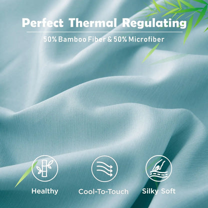 3 Piece Hotel Bamboo Cooling Fitted Sheet Set & Pillowcase -Ultra Soft 2000TC Breathable Fitted Bed Sheets Set with 37 Centimetre Deep Pocket-Cooling Sheets for Hot Sleepers(Sky Blue,Double) - Image 4