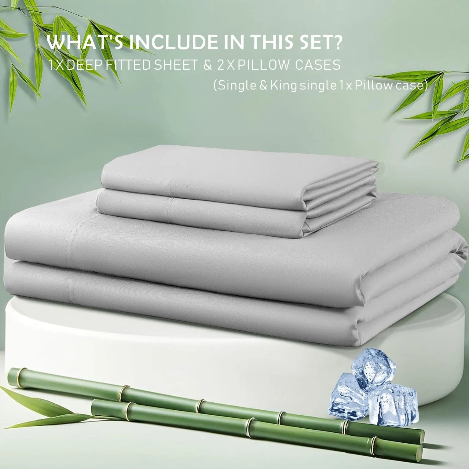 3 Piece Hotel Bamboo Cooling Fitted Sheet Set & Pillowcase -Ultra Soft 2000TC Breathable Fitted Bed Sheets Set with 37 Centimetre Deep Pocket-Cooling Sheets for Hot Sleepers(Silver-gray,Double) - Image 6