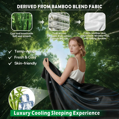 4 Piece Hotel Bamboo Cooling Sheet Set -Ultra Soft 2000TC Breathable Bed Sheets Set with 37 Centimetre Deep Pocket-Cooling Sheets for Hot Sleepers(Black,Double) - Image 3
