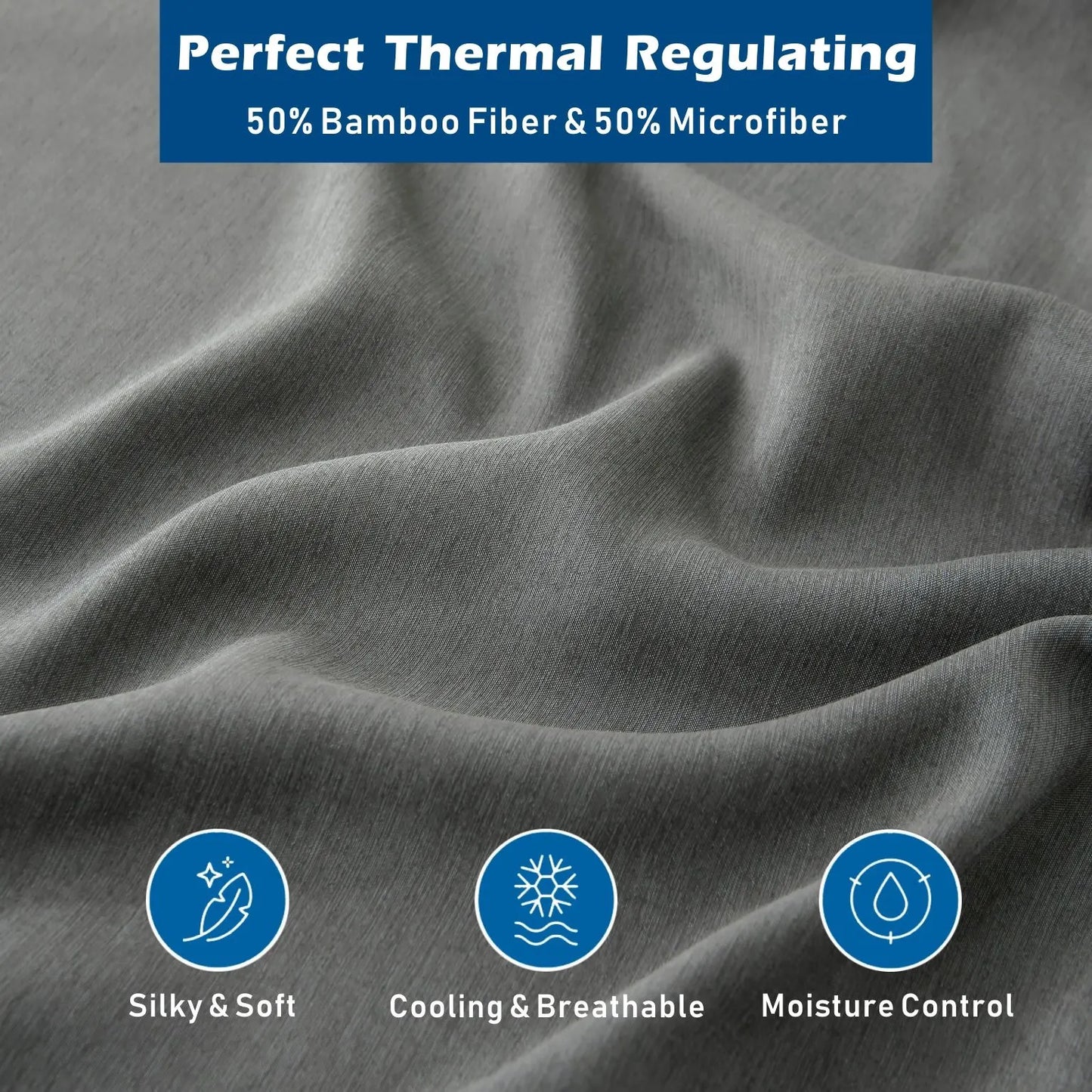 4 Piece Hotel Bamboo Cooling Sheet Set -Ultra Soft 2000TC Breathable Bed Sheets Set with 37 Centimetre Deep Pocket-Cooling Sheets for Hot Sleepers(Grey,Double) - Image 2