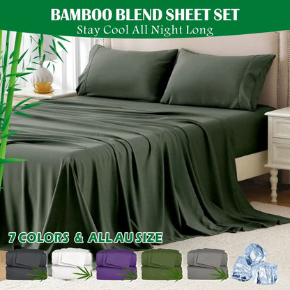 4 Piece Hotel Bamboo Cooling Sheet Set -Ultra Soft 2000TC Breathable Bed Sheets Set with 37 Centimetre Deep Pocket-Cooling Sheets for Hot Sleepers(Olive green,Double)