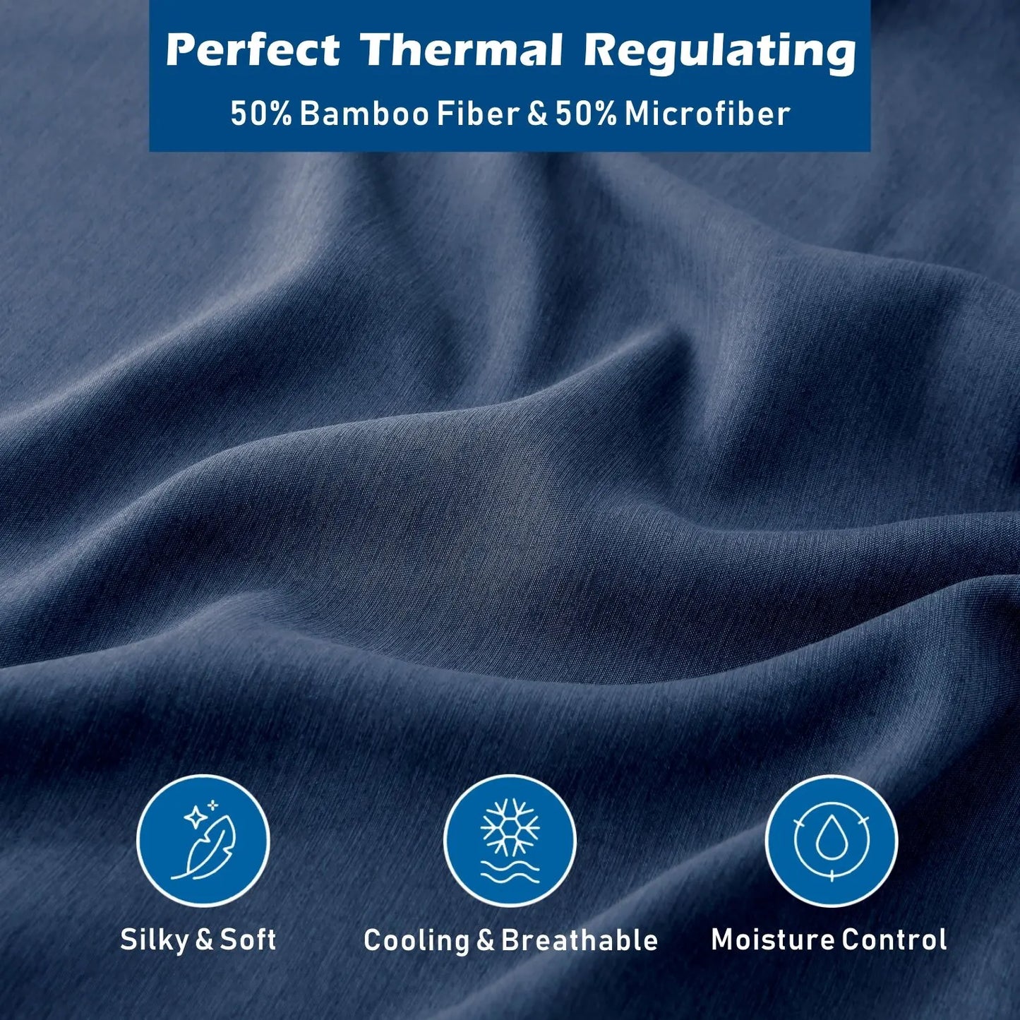 4 Piece Hotel Bamboo Cooling Sheet Set -Ultra Soft 2000TC Breathable Bed Sheets Set with 37 Centimetre Deep Pocket-Cooling Sheets for Hot Sleepers(Navy,Double) - Image 2