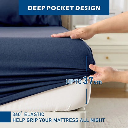 4 Piece Hotel Bamboo Cooling Sheet Set -Ultra Soft 2000TC Breathable Bed Sheets Set with 37 Centimetre Deep Pocket-Cooling Sheets for Hot Sleepers(Navy,Double) - Image 4