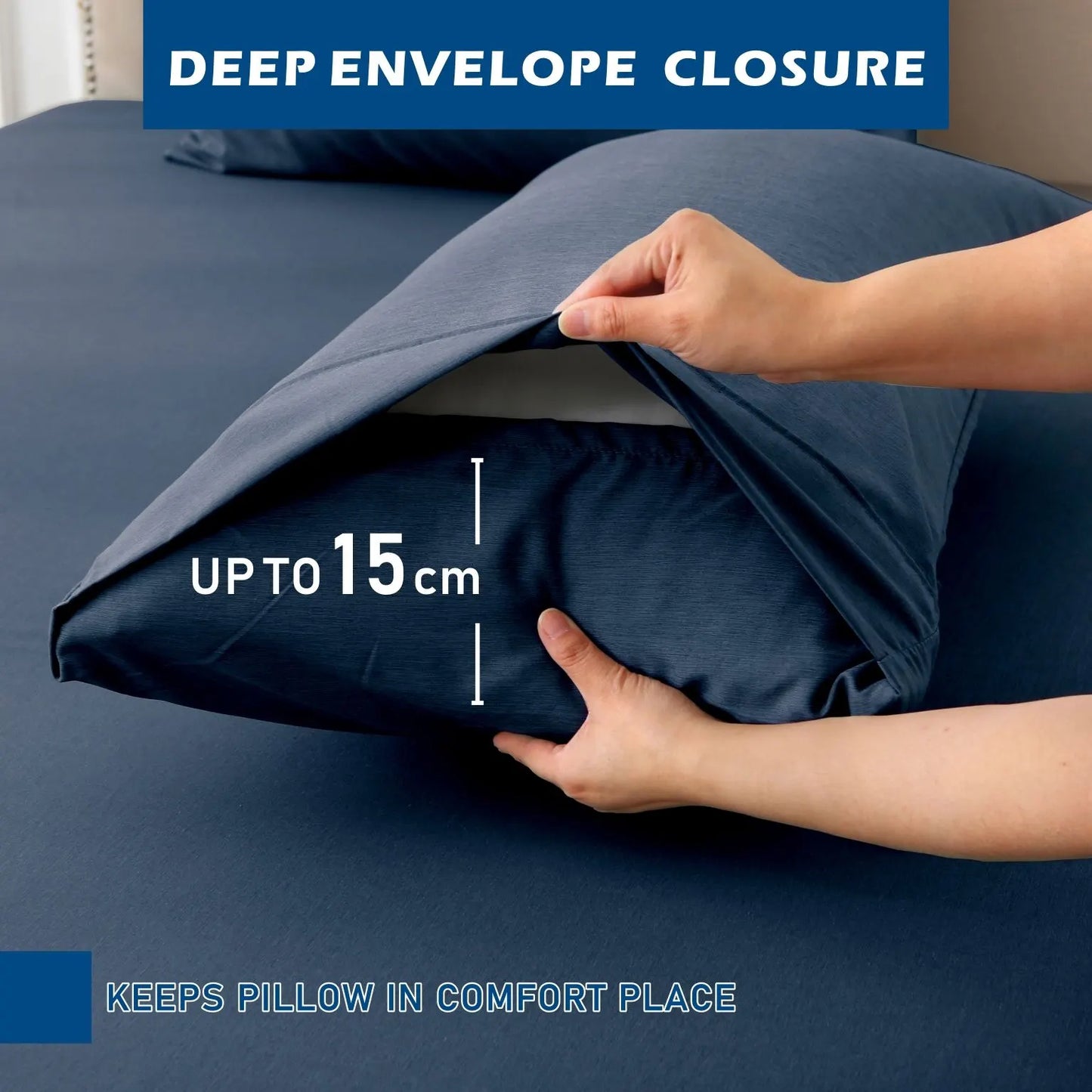 4 Piece Hotel Bamboo Cooling Sheet Set -Ultra Soft 2000TC Breathable Bed Sheets Set with 37 Centimetre Deep Pocket-Cooling Sheets for Hot Sleepers(Navy,Double) - Image 5