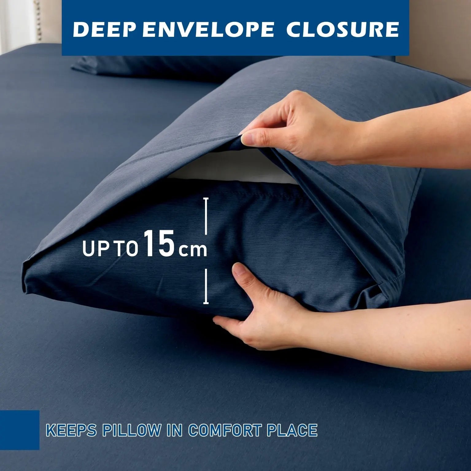 4 Piece Hotel Bamboo Cooling Sheet Set -Ultra Soft 2000TC Breathable Bed Sheets Set with 37 Centimetre Deep Pocket-Cooling Sheets for Hot Sleepers(Navy,Double) - Image 5