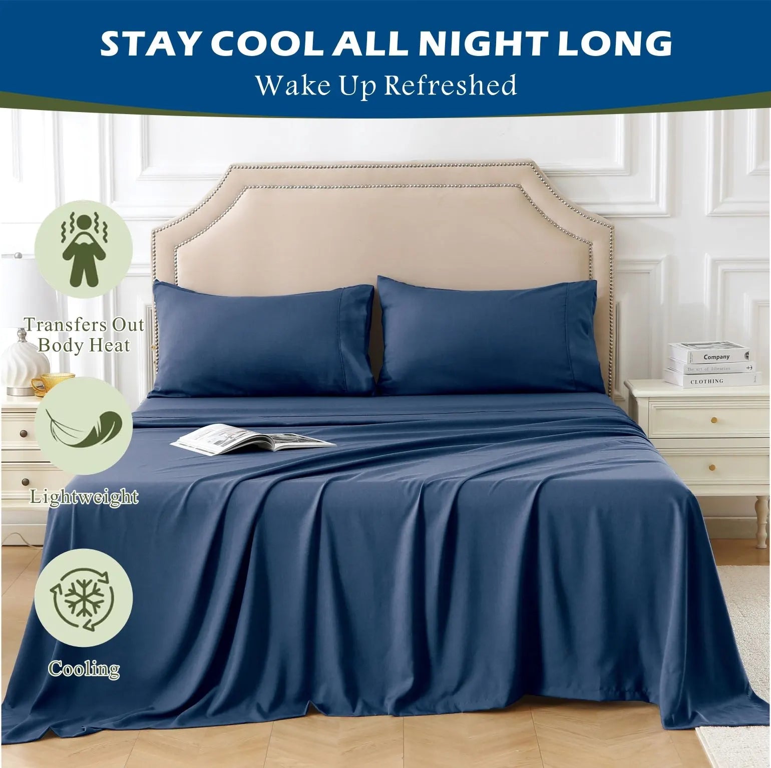 4 Piece Hotel Bamboo Cooling Sheet Set -Ultra Soft 2000TC Breathable Bed Sheets Set with 37 Centimetre Deep Pocket-Cooling Sheets for Hot Sleepers(Navy,Double) - Image 7