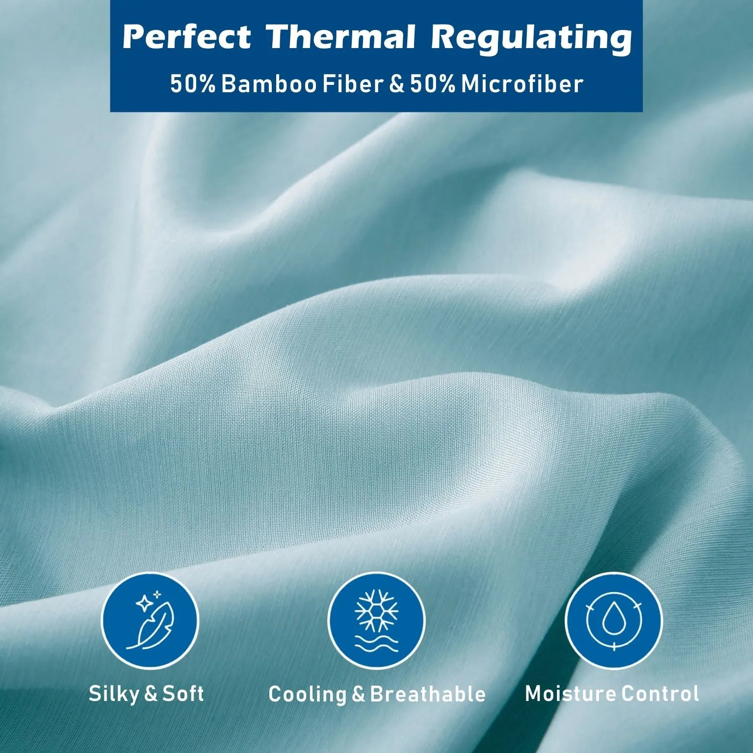 4 Piece Hotel Bamboo Cooling Sheet Set -Ultra Soft 2000TC Breathable Bed Sheets Set with 37 Centimetre Deep Pocket-Cooling Sheets for Hot Sleepers(Sky Blue,Double) - Image 2