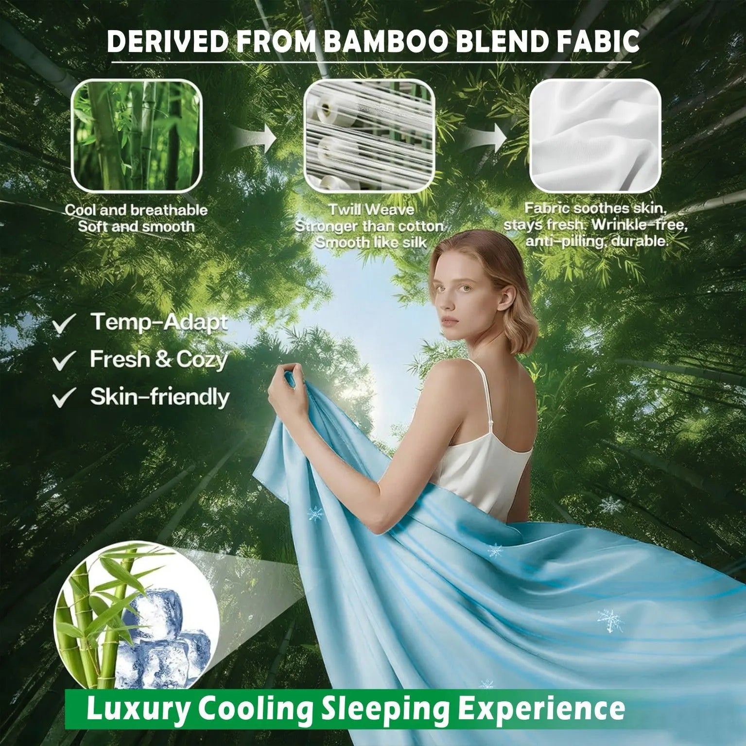 4 Piece Hotel Bamboo Cooling Sheet Set -Ultra Soft 2000TC Breathable Bed Sheets Set with 37 Centimetre Deep Pocket-Cooling Sheets for Hot Sleepers(Sky Blue,Double) - Image 3