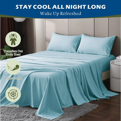 4 Piece Hotel Bamboo Cooling Sheet Set -Ultra Soft 2000TC Breathable Bed Sheets Set with 37 Centimetre Deep Pocket-Cooling Sheets for Hot Sleepers(Sky Blue,Double) - Image 7