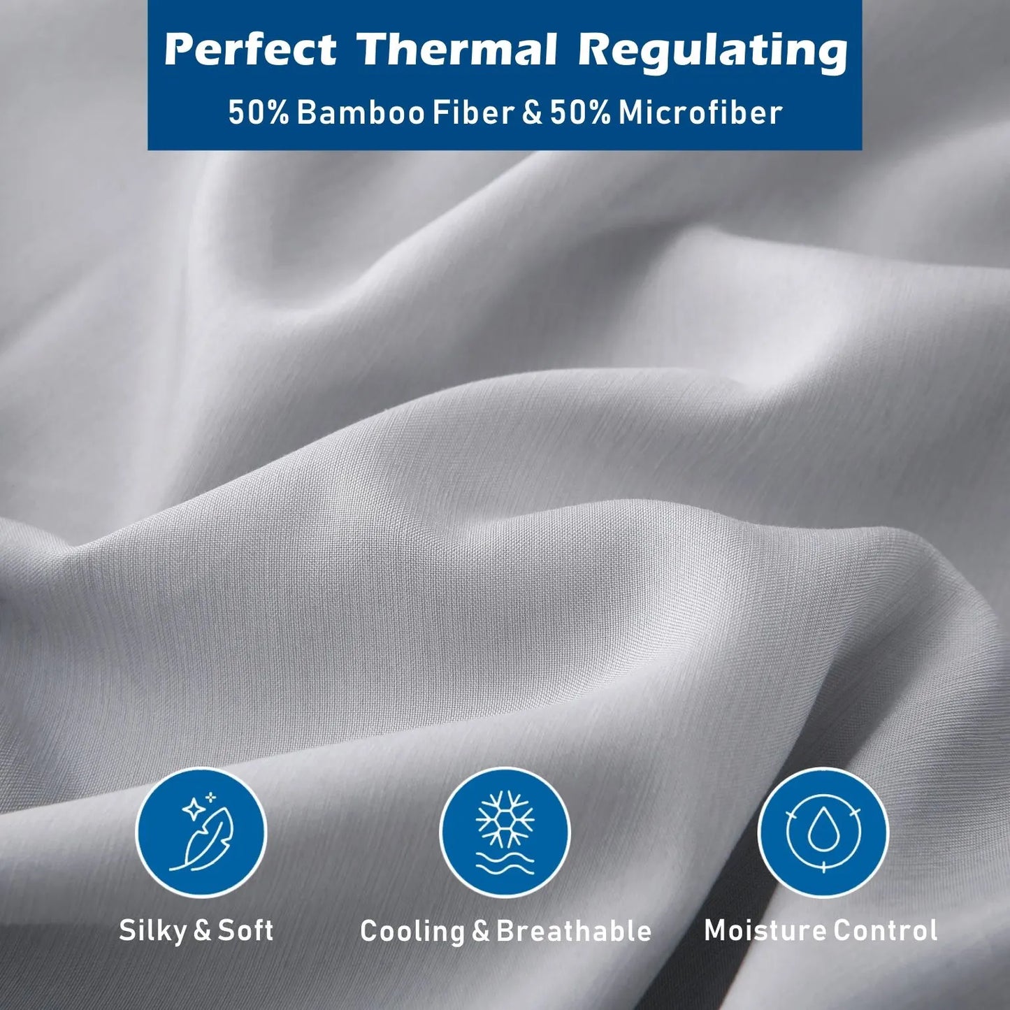 4 Piece Hotel Bamboo Cooling Sheet Set -Ultra Soft 2000TC Breathable Bed Sheets Set with 37 Centimetre Deep Pocket-Cooling Sheets for Hot Sleepers(Silver-gray,Double) - Image 2