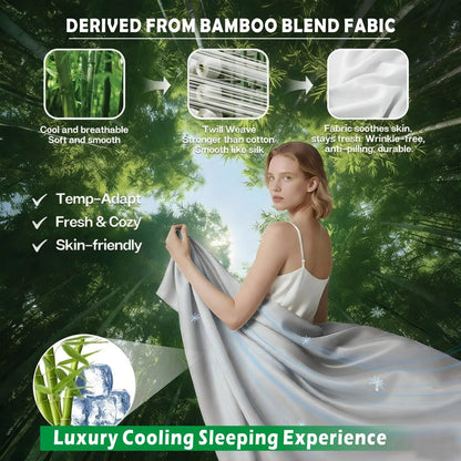 4 Piece Hotel Bamboo Cooling Sheet Set -Ultra Soft 2000TC Breathable Bed Sheets Set with 37 Centimetre Deep Pocket-Cooling Sheets for Hot Sleepers(Silver-gray,Double) - Image 3