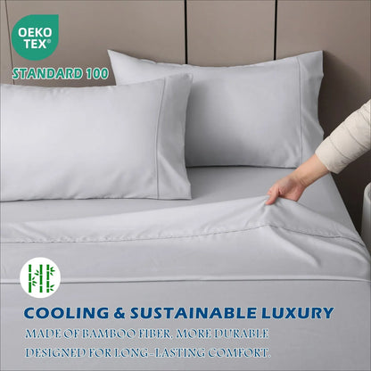 4 Piece Hotel Bamboo Cooling Sheet Set -Ultra Soft 2000TC Breathable Bed Sheets Set with 37 Centimetre Deep Pocket-Cooling Sheets for Hot Sleepers(Silver-gray,Double) - Image 6