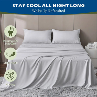 4 Piece Hotel Bamboo Cooling Sheet Set -Ultra Soft 2000TC Breathable Bed Sheets Set with 37 Centimetre Deep Pocket-Cooling Sheets for Hot Sleepers(Silver-gray,Double) - Image 7