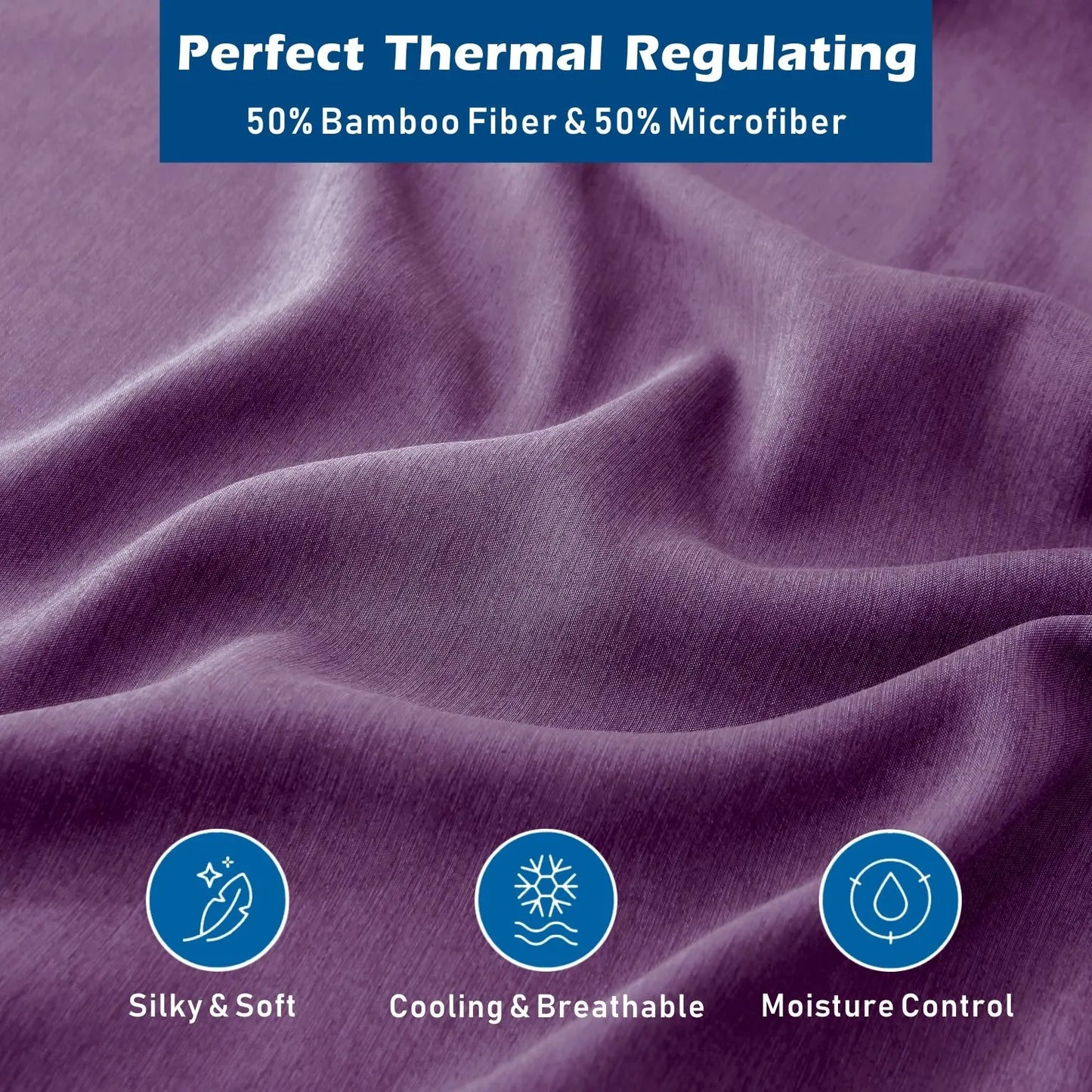 4 Piece Hotel Bamboo Cooling Sheet Set -Ultra Soft 2000TC Breathable Bed Sheets Set with 37 Centimetre Deep Pocket-Cooling Sheets for Hot Sleepers(Purple,Double) - Image 2