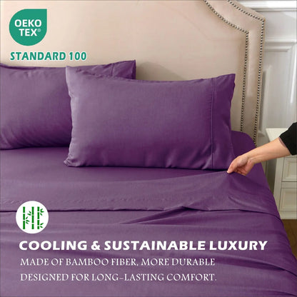 4 Piece Hotel Bamboo Cooling Sheet Set -Ultra Soft 2000TC Breathable Bed Sheets Set with 37 Centimetre Deep Pocket-Cooling Sheets for Hot Sleepers(Purple,Double) - Image 6