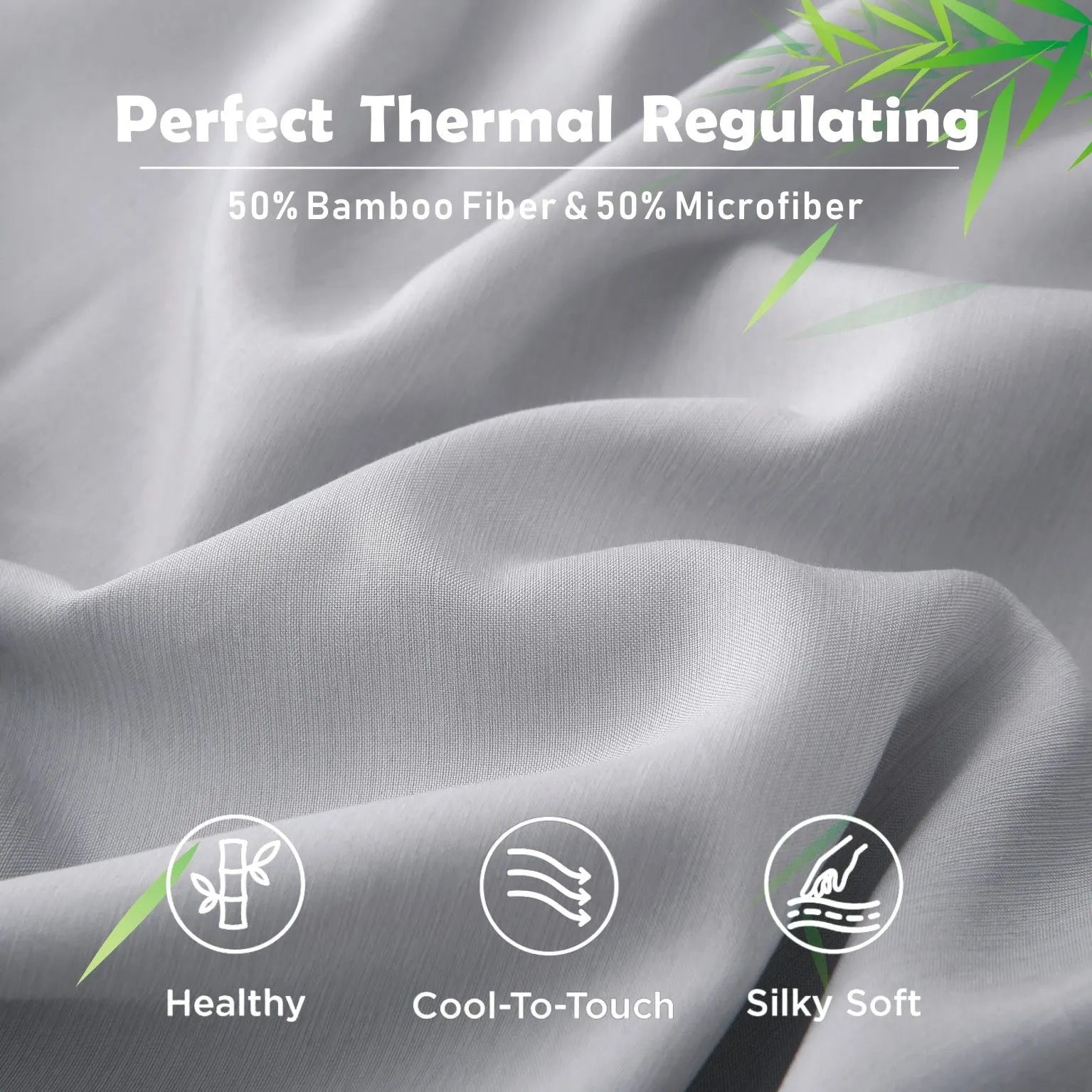 3 Piece Hotel Bamboo Cooling Fitted Sheet Set & Pillowcase -Ultra Soft 2000TC Breathable Fitted Bed Sheets Set with 37 Centimetre Deep Pocket-Cooling Sheets for Hot Sleepers(Silver-gray,King) - Image 3