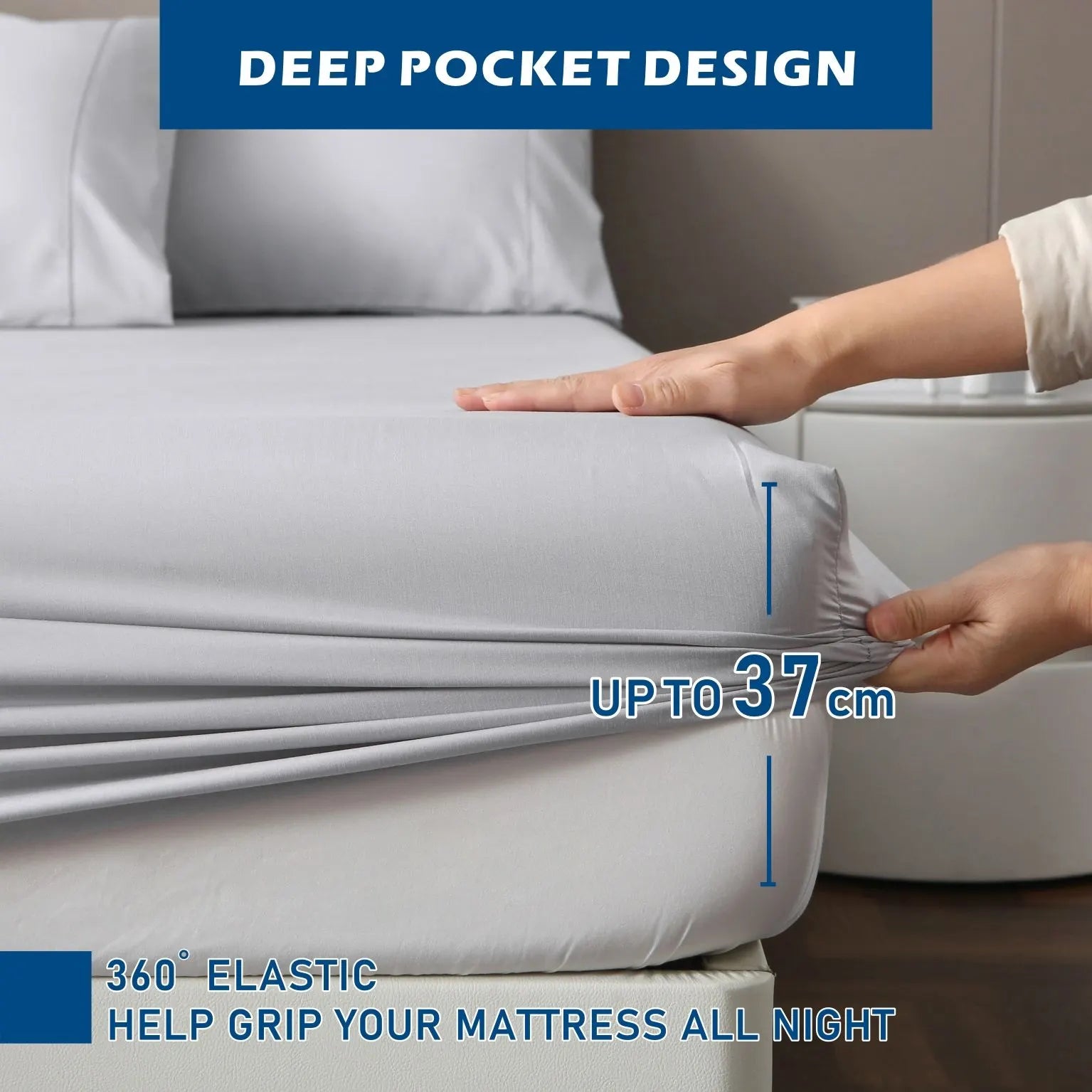 3 Piece Hotel Bamboo Cooling Sheet Set -Ultra Soft 2000TC Breathable Bed Sheets Set with 37 Centimetre Deep Pocket-Cooling Sheets for Hot Sleepers(Silver-gray,King Single) - Image 4