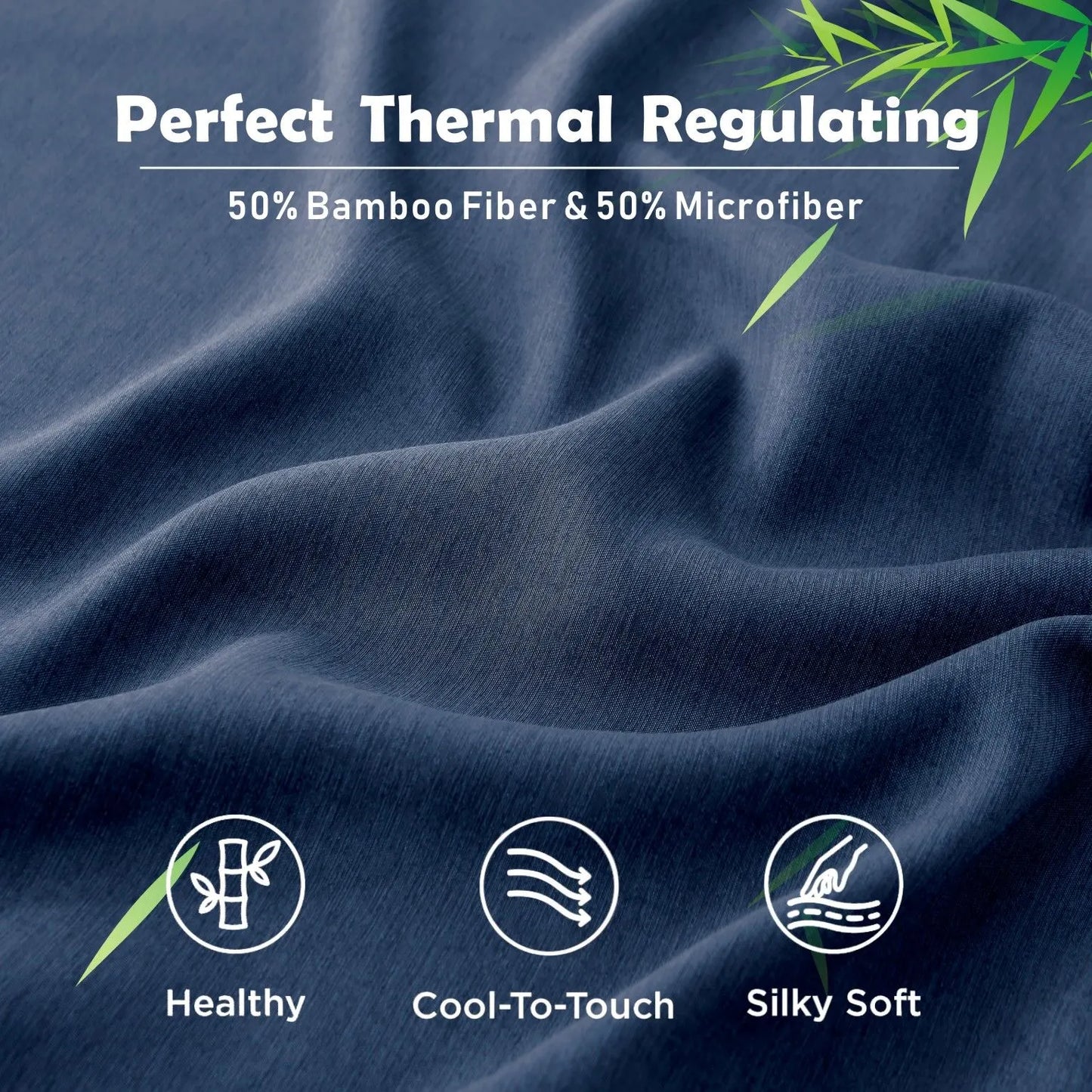 3 Piece Hotel Bamboo Cooling Fitted Sheet Set & Pillowcase -Ultra Soft 2000TC Breathable Fitted Bed Sheets Set with 37 Centimetre Deep Pocket-Cooling Sheets for Hot Sleepers(Navy,Queen) - Image 3