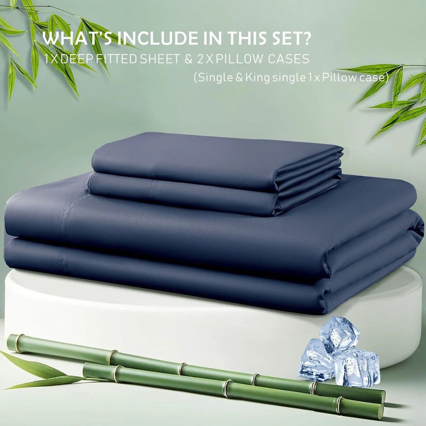 3 Piece Hotel Bamboo Cooling Fitted Sheet Set & Pillowcase -Ultra Soft 2000TC Breathable Fitted Bed Sheets Set with 37 Centimetre Deep Pocket-Cooling Sheets for Hot Sleepers(Navy,Queen) - Image 6